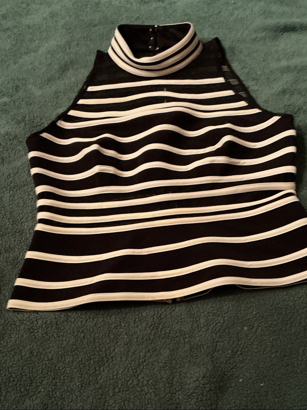 Striped Mock Neck Sleeveless Tank Top in Black & White